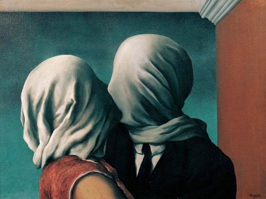 Les Amants [The Lovers} 1928. Oil on canvas, 21 3/8 x 28 7/8" (54 x 73.4 cm) MOMA, New YorkRené Magritte (Belgian, 1898–1967)